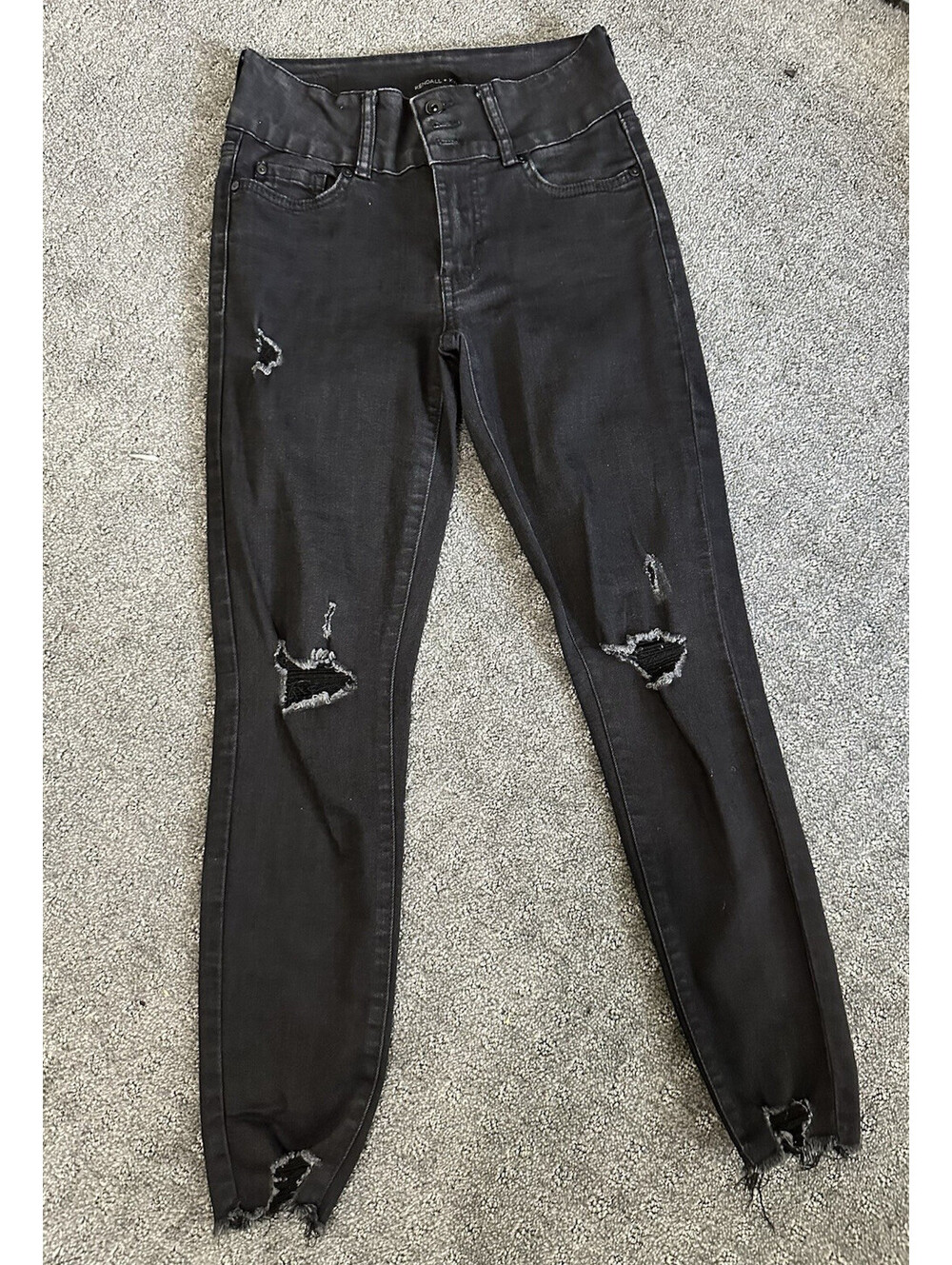 Kendall + Kylie Women’s Black Distressed Skinny Denim Jeans 5-Pocket Size 26